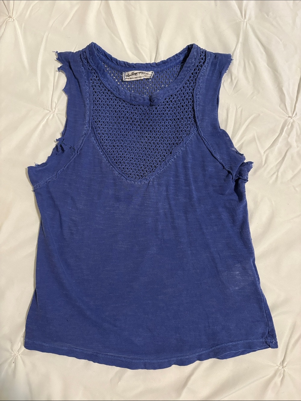 We The Free Vintage-Inspired Blue Crochet Yoke Sleeveless Top